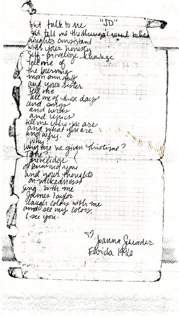image of a tattered, handwritten poem from 1996