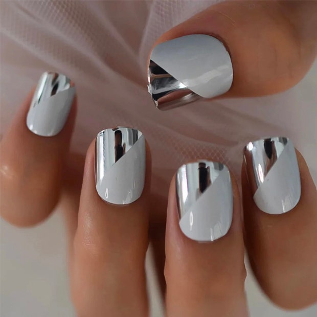 chrome nail ideas angled metallic