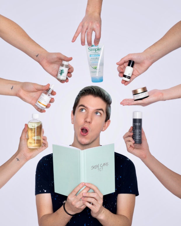 hyram yarbo skin expert surrounded by favorite products