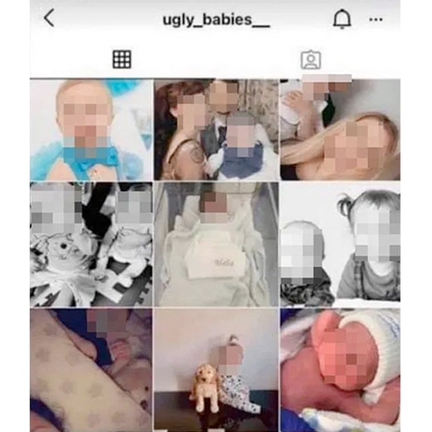 Blurred images of the babies shown on the ugly_babies_ Instagram page.