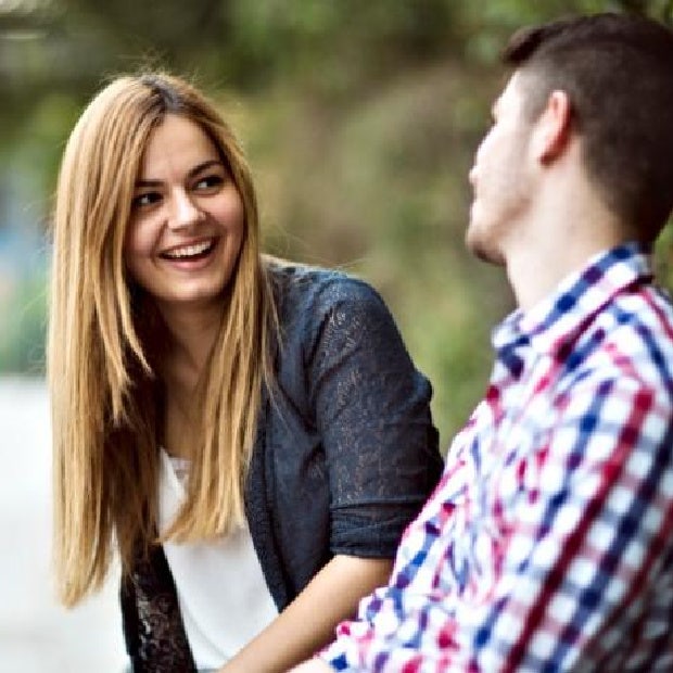 woman and man talking