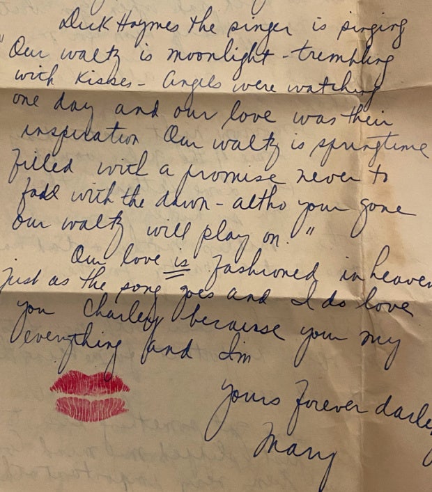 World War II love letters sealed with hot pink kiss