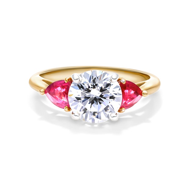 james allen 18K Yellow Gold Three Stone Trillion Shaped Ruby Engagement Ring