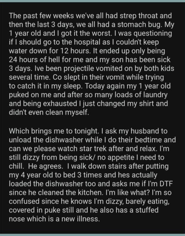 reddit post about woman whose husband wants a sexual reward for housework