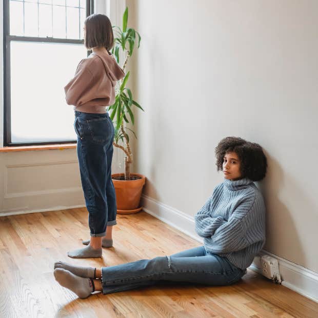 two women avoiding each other