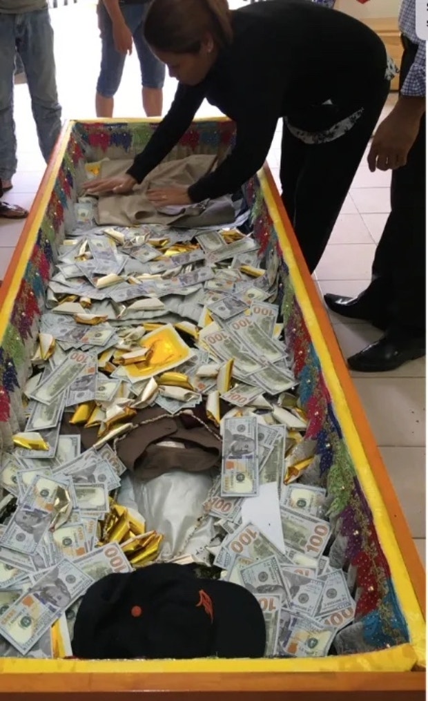 spirit money in casket