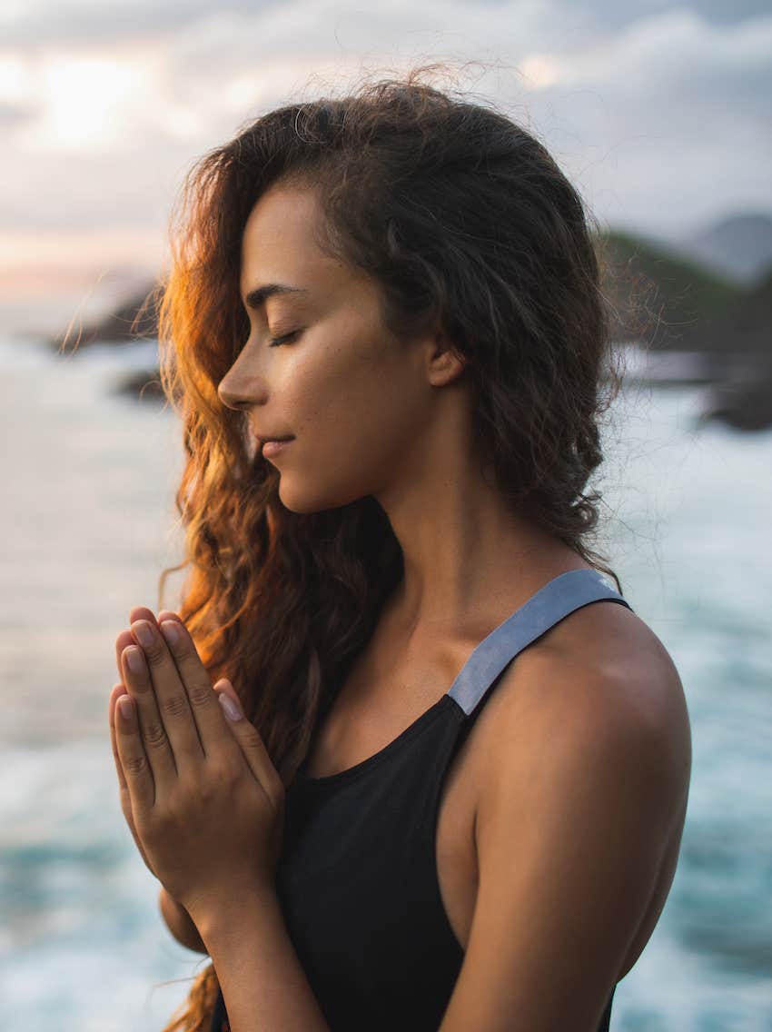 mindful woman meditates