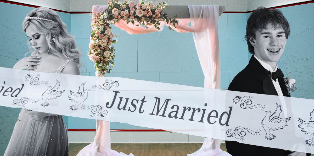 young girl and boy being married in courthouse