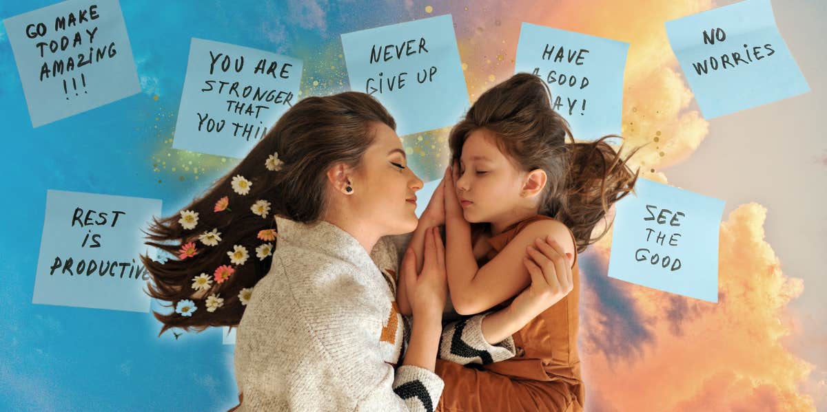 6 Phrases Parents Should Never Say To Their Daughters mom and daughter sleeping with words of affirmation