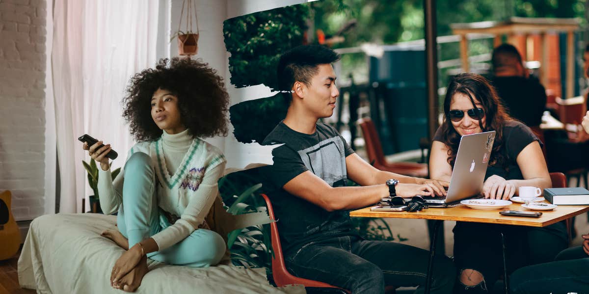 If Your Partner Does These 7 Things, They've Lost Interest In Your Relationship Woman at home watching TV, man out with friends at dinner