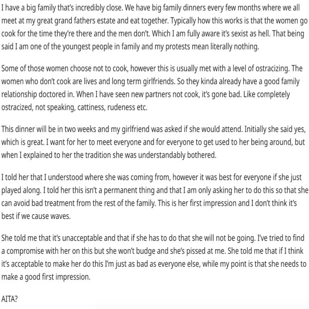 Man Begs His Girlfriend To Stay In The Kitchen &amp;amp; Cook To Avoid &#039;Bad Treatment&#039; From His Family