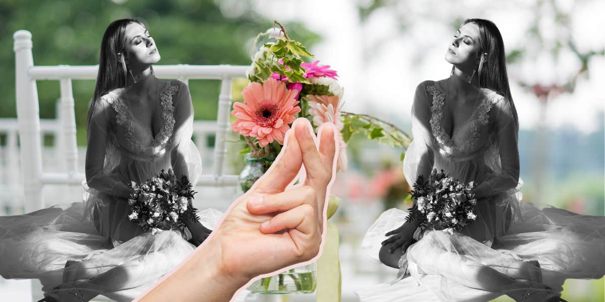 bride embracing no one giving her away because she is not owned