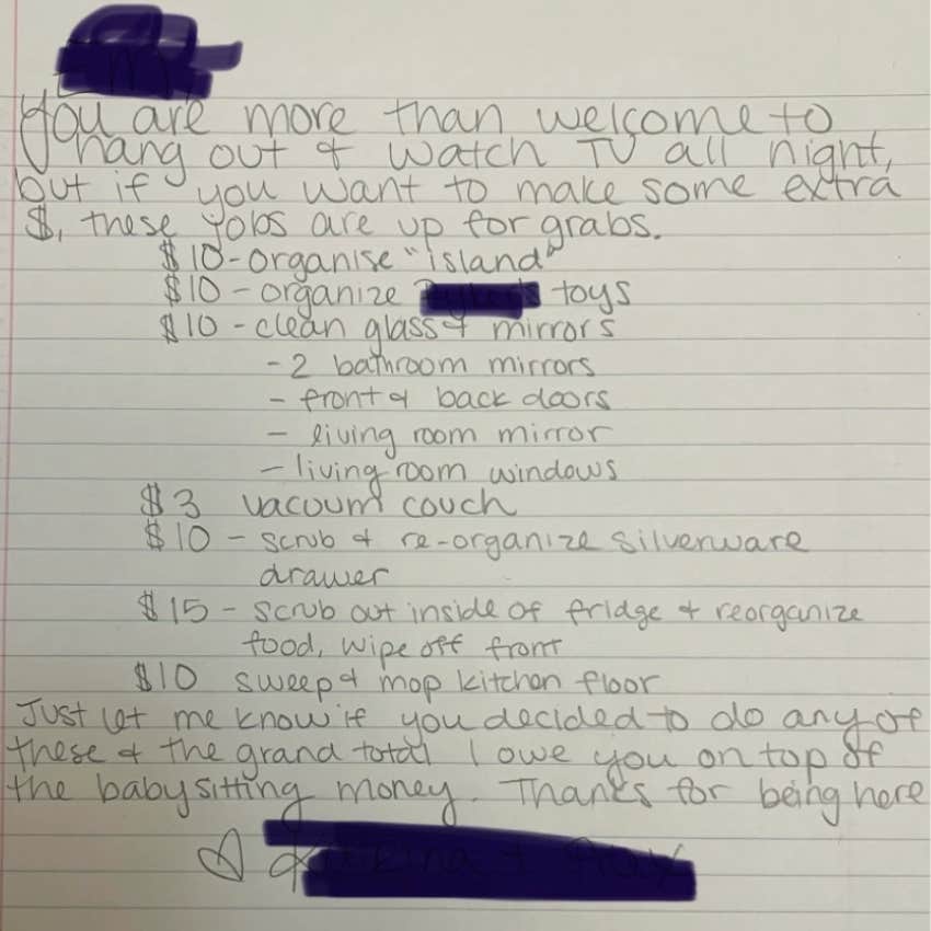 Working Mom Gives Her Babysitter A Chore List She Can Complete For Extra Cash