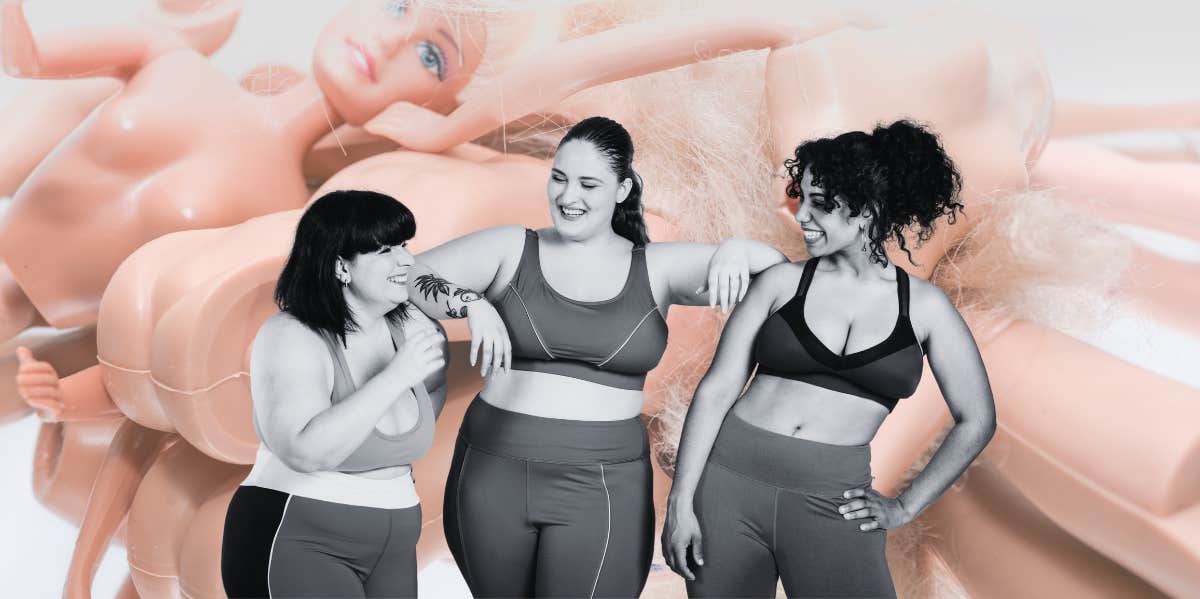 Barbie Has A New Look — And The Small Change They Made Is Incredible real woman bodies in front of deconstructed barbies