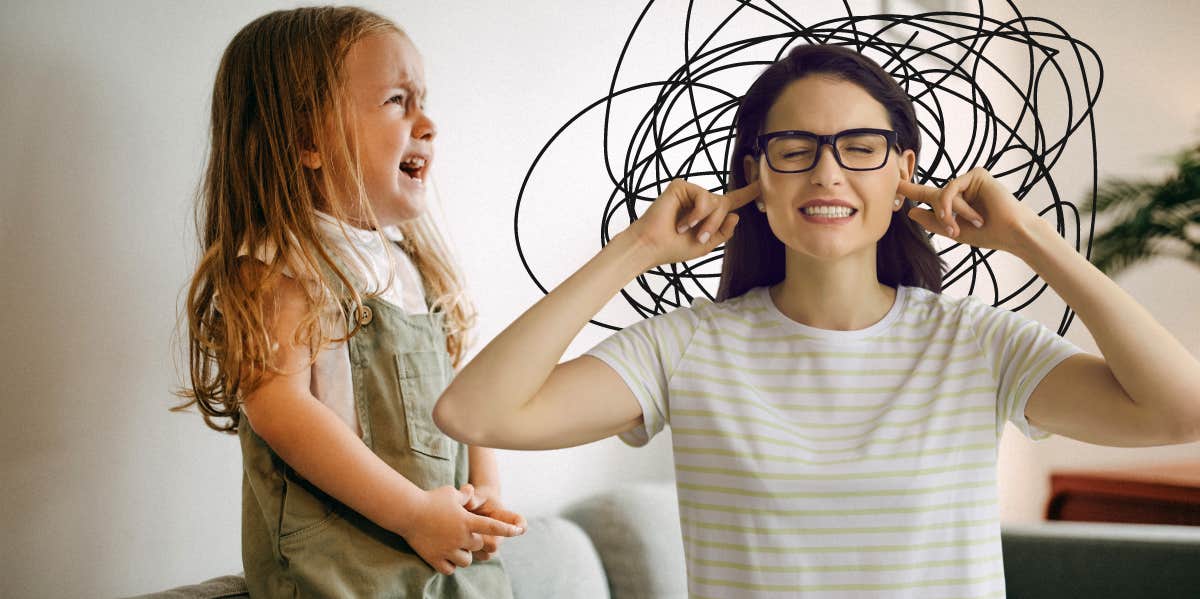 little girl screaming while mom turns a blind eye to her emotional outburst