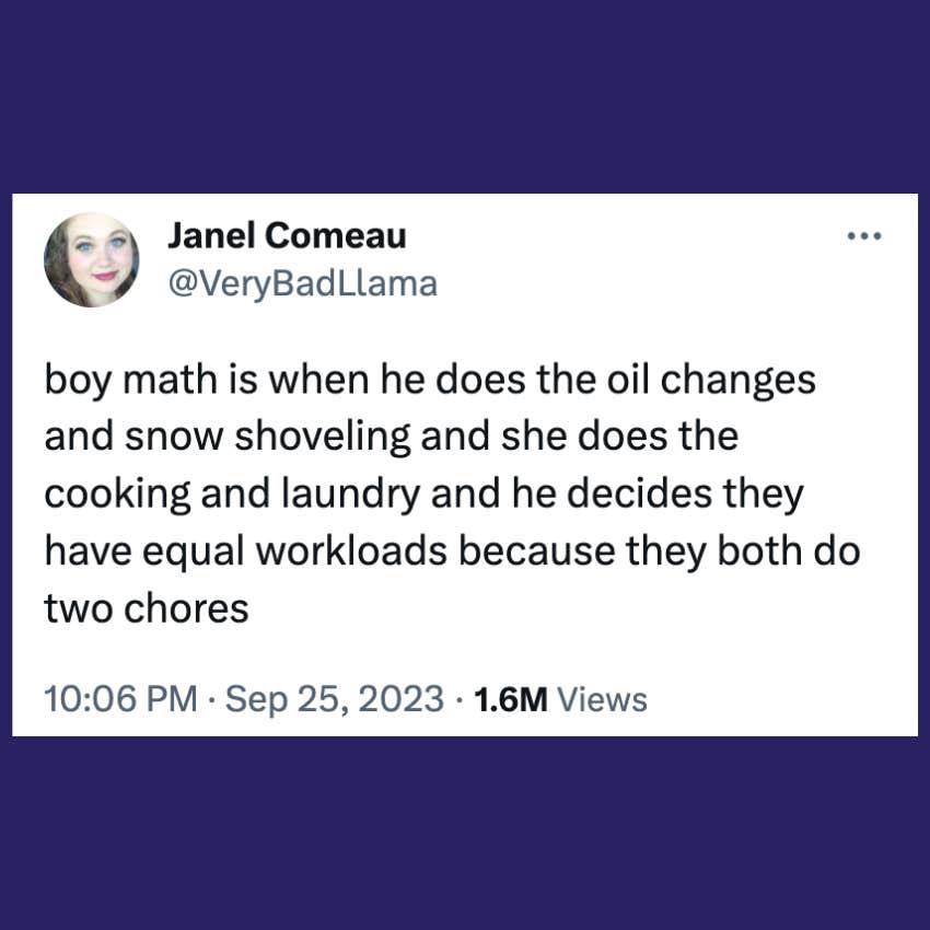 tweet about boy math trend and unequal labor between men and women