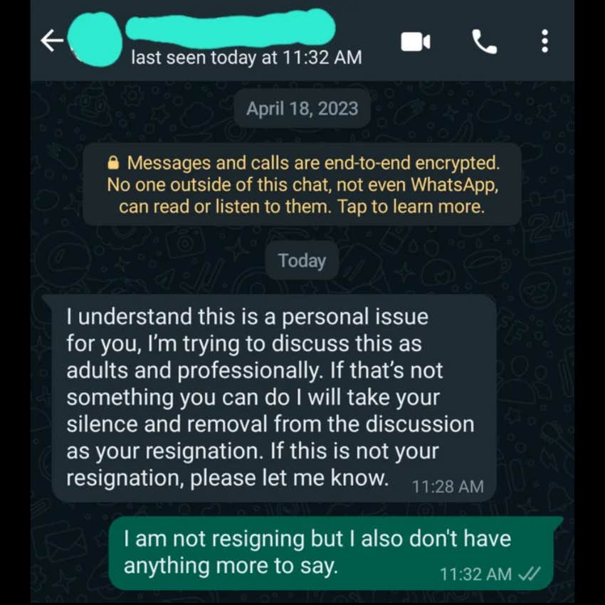 whatsapp message between sick employee and management