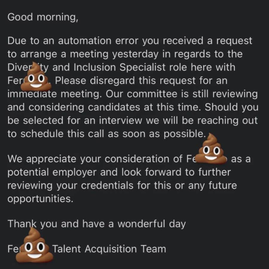 company invites a candidate to interview than uninvites him email