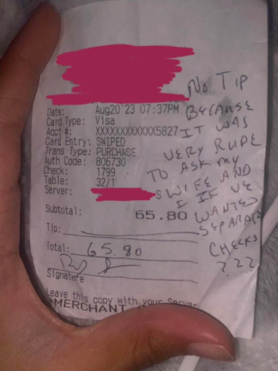 couple refused to leave tip after server asked a simple question