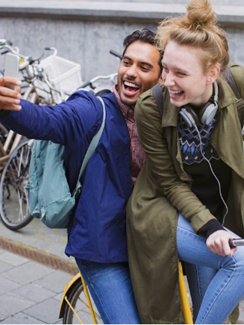 fun couple bicycle riding date adventure