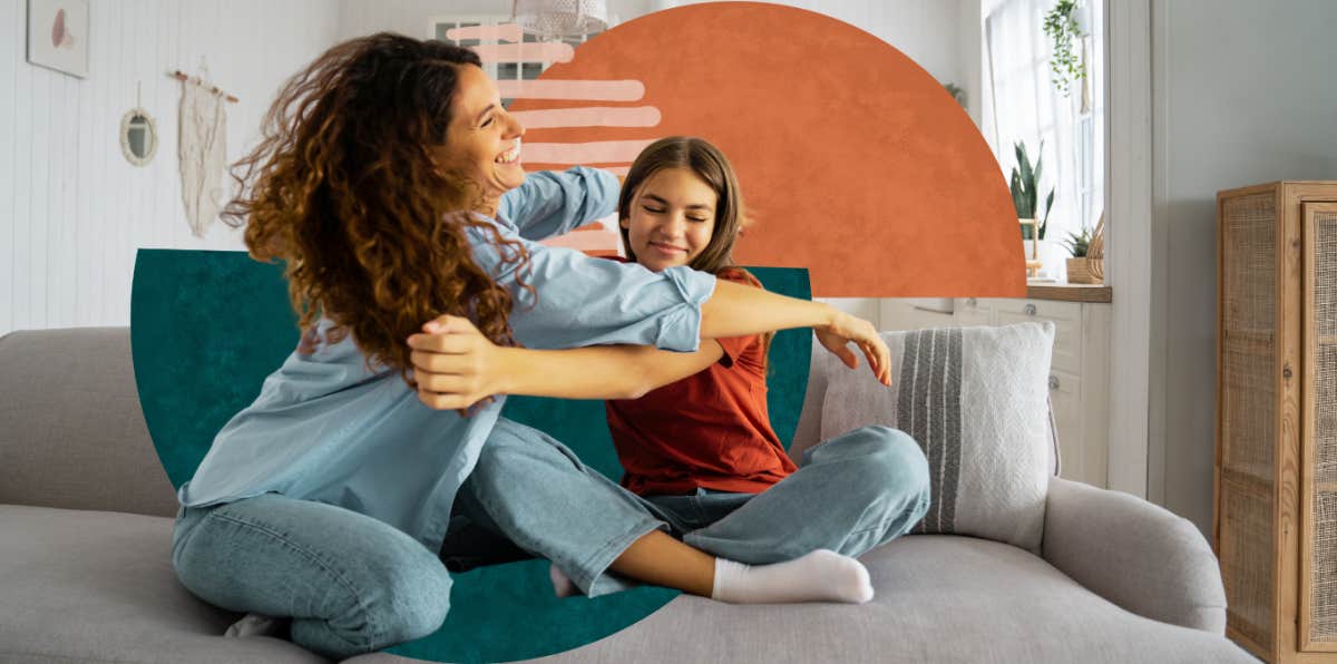 mother and daughter connecting on the couch 