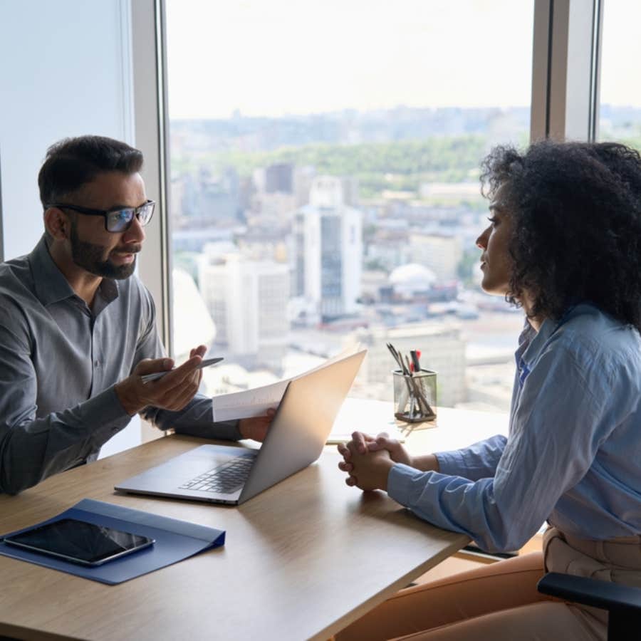 two employees having a meeting