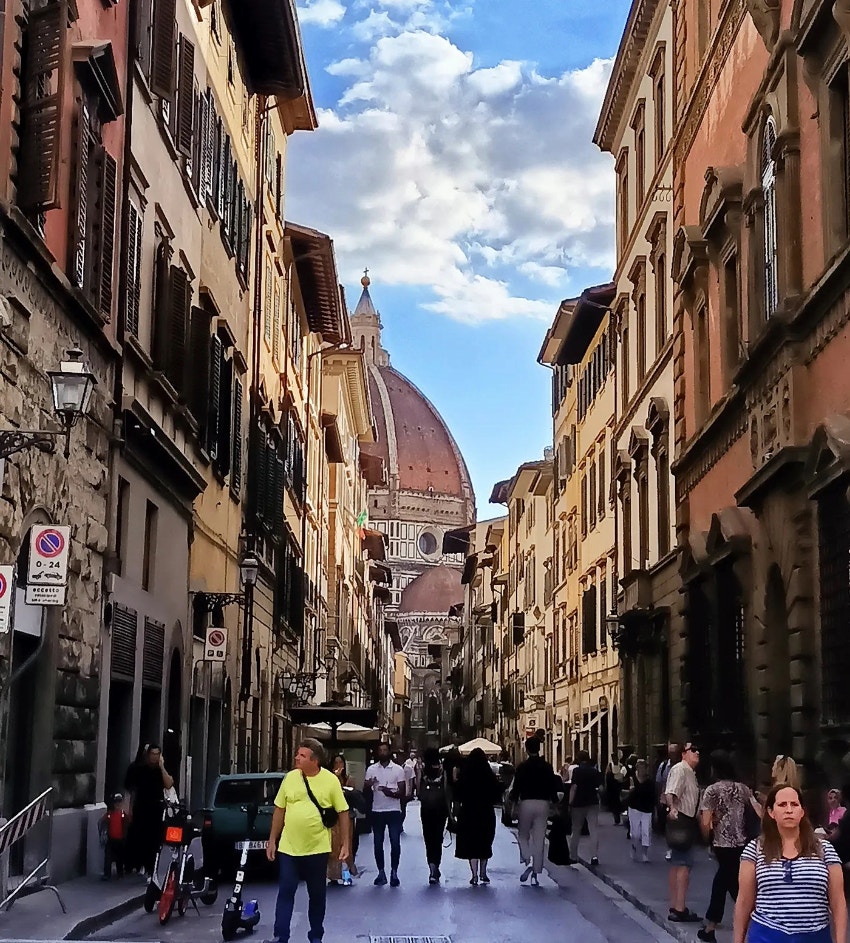 Cobblestone street in Florence, Italy