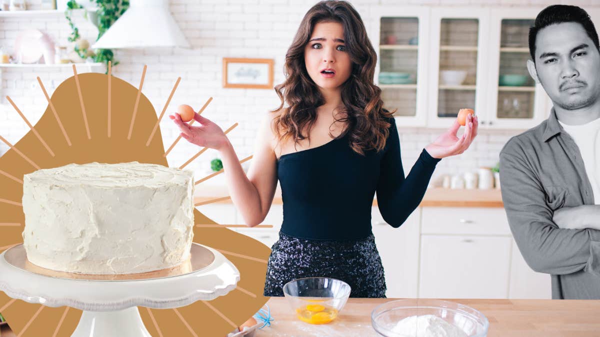 girlfriend baking a cake for her boyfriend