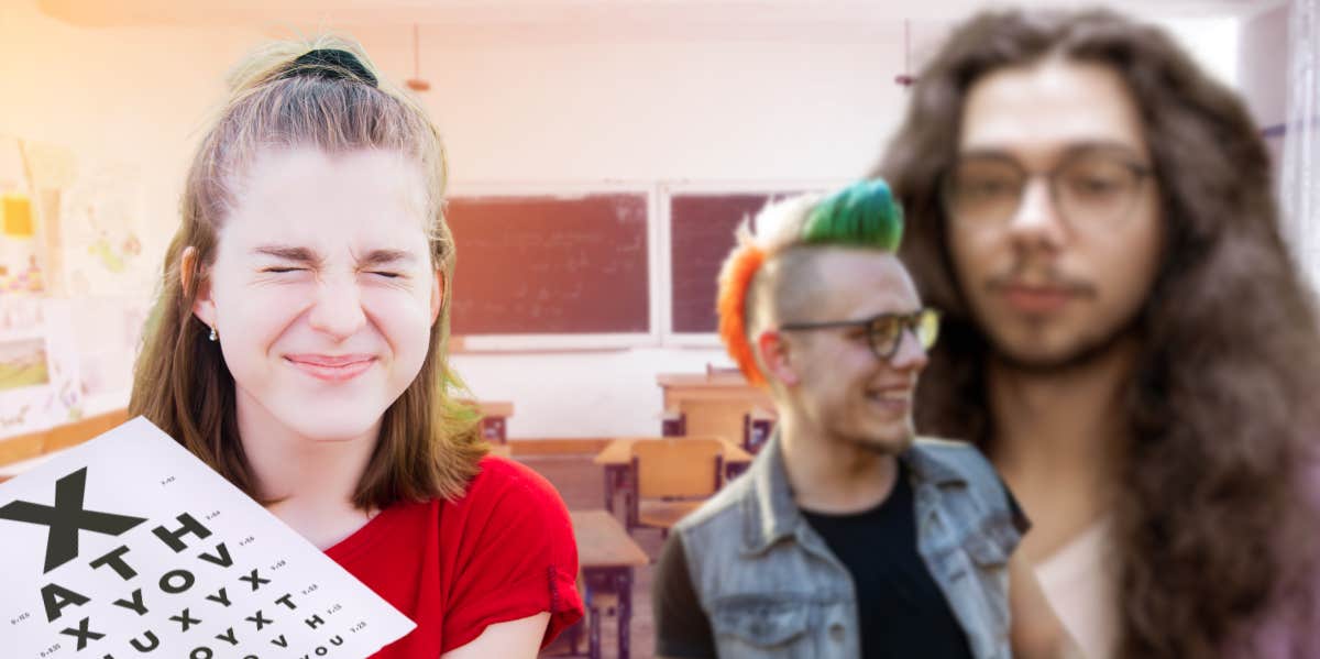 How Having 20/200 Vision Shaped My Ability To Date young girl squinting, boys blurry