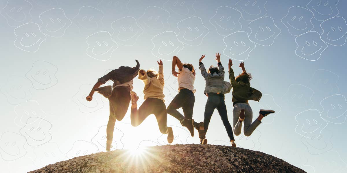 If You Want To Be Truly Free And Happy, You Must Banish These 4 Thoughts friends jumping upwards together