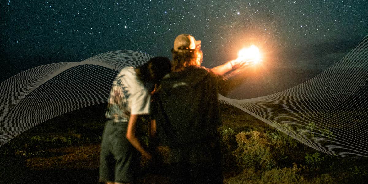 Couple alone in nature, reconnecting