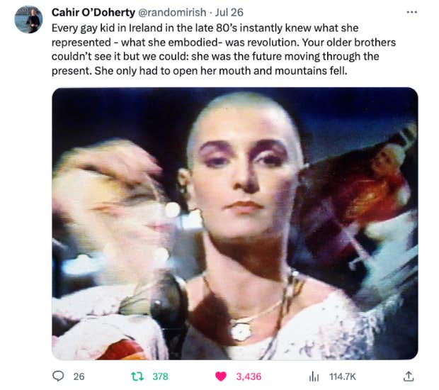 tweet about sinead o&#039;connor&#039;s lgbtq+ activism