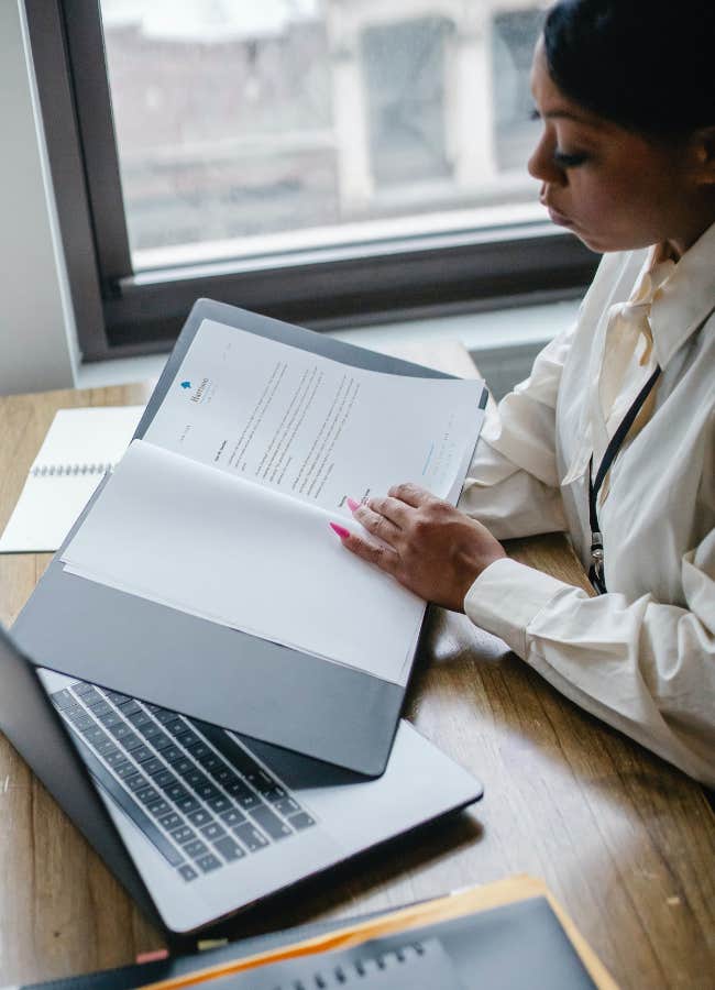 woman reading documents