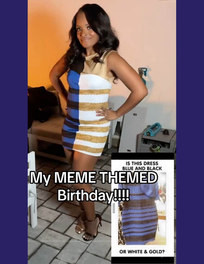 screenshot from meme-themed birthday party of the dress halloween costume idea
