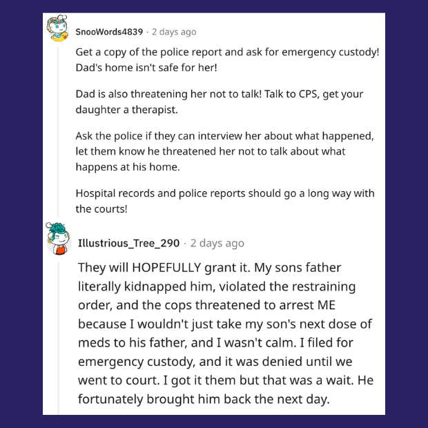 comments on mom&#039;s story of struggling to protect her child during her visitation and custody battle