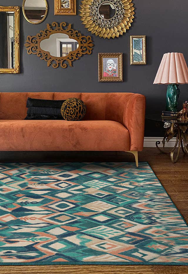 Iris Apfel Lido Ikat Teal Blue Rug