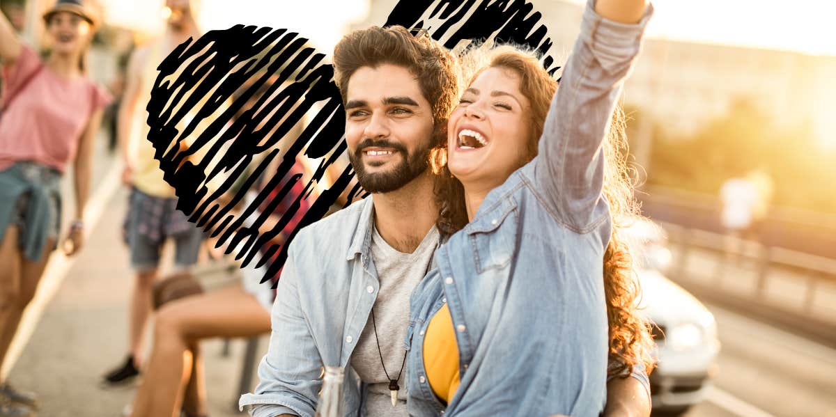 Win Your Ex Back By Giving Him The 6 Things He Actually Wants Couple having fun together, the shadow of a heart looms behind them and eludes to a difficult past