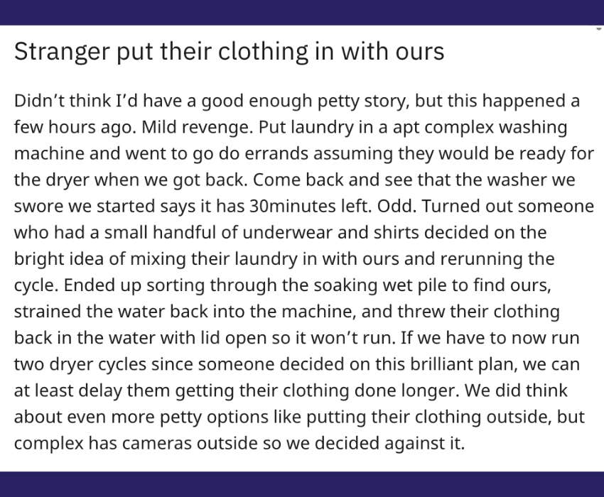 reddit story about couple got revenge on their neighbor for putting their underwear in their laundry