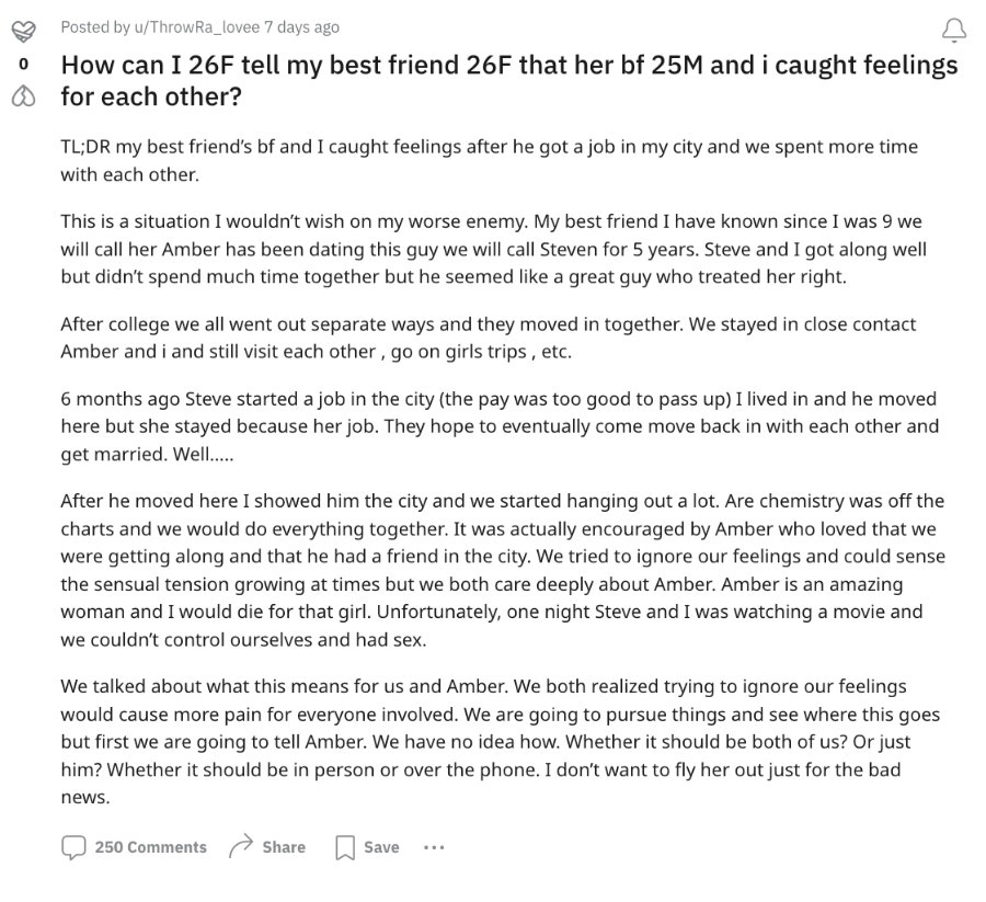 tell best friend she's falling for her boyfriend reddit post