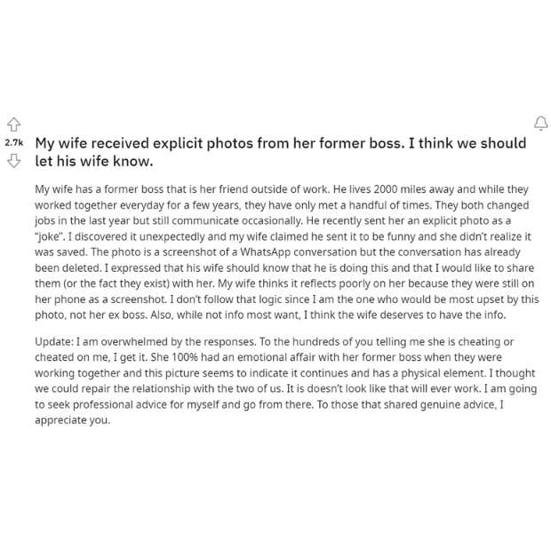 Woman&#039;s Former Boss Sends Her Explicit Photos While They&#039;re Both Married