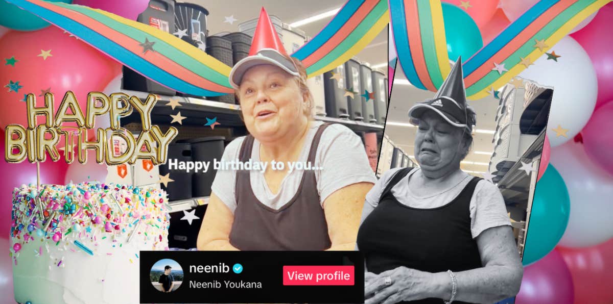 Neenib Youkana TikTok creator spreading birthday kindness to woman in store