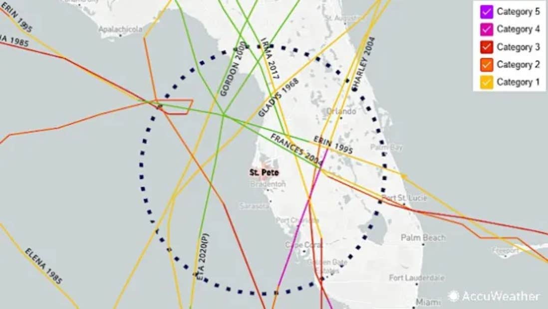 tampa hurricane paths from the past 100 years