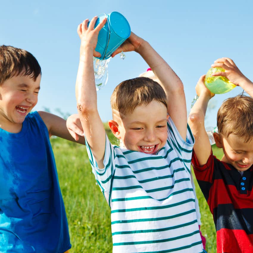 little boys playing outside