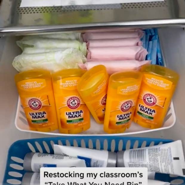 teacher&#039;s &#039;take what you need bin&#039; for classroom