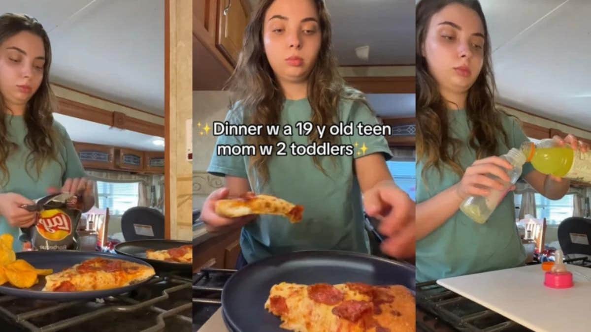 mom on TikTok preparing food for her toddlers