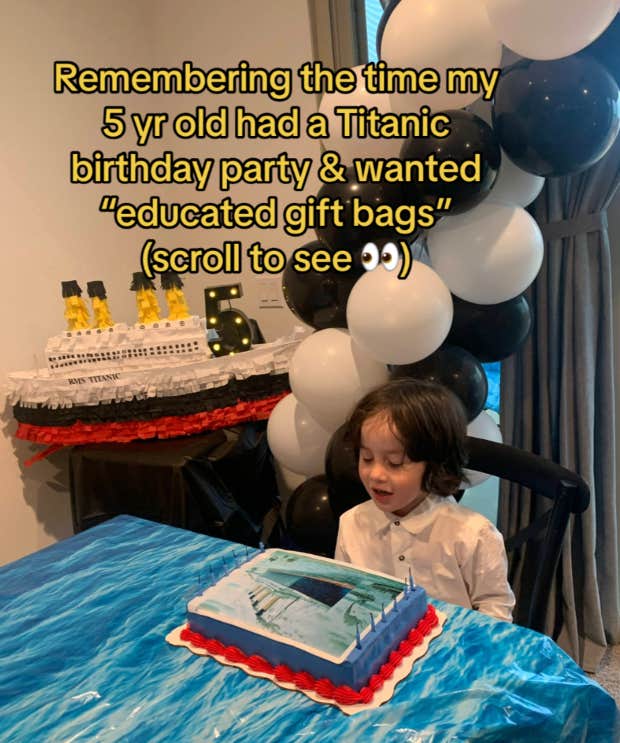 little boy has titanic themed birthday party