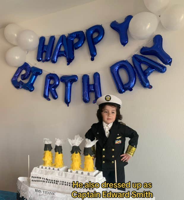 little boy has titanic themed birthday party
