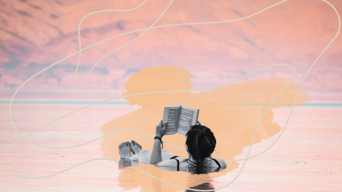 Tiny Things People Can Do To Improve Mental Health woman sitting in water, outside in nature while reading a book