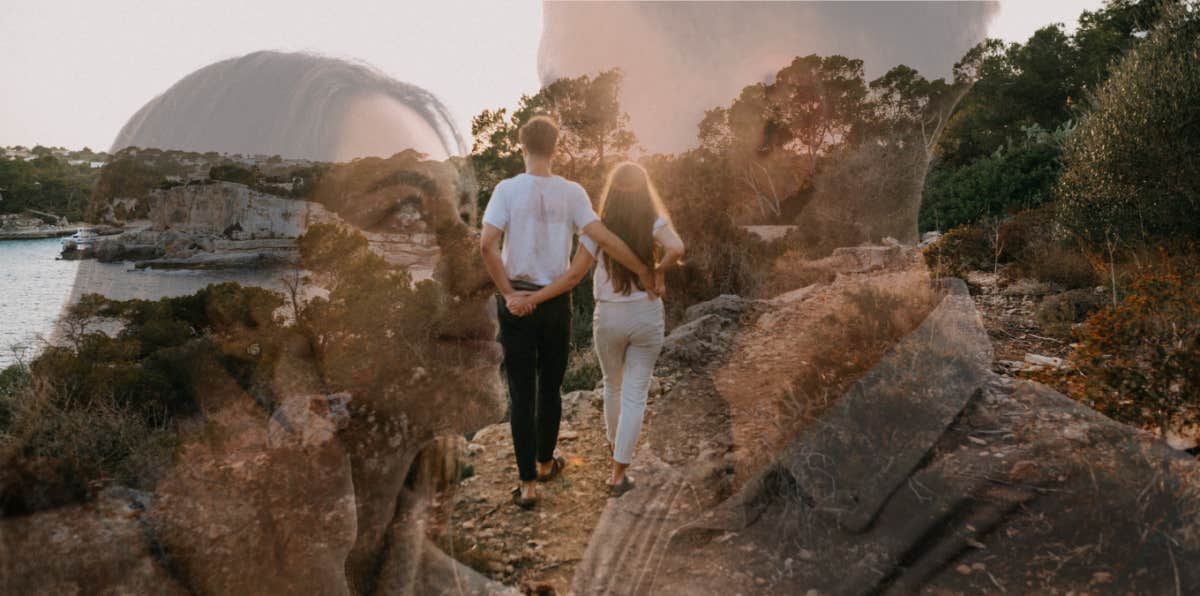 Couple enjoying a walk together and embracing 