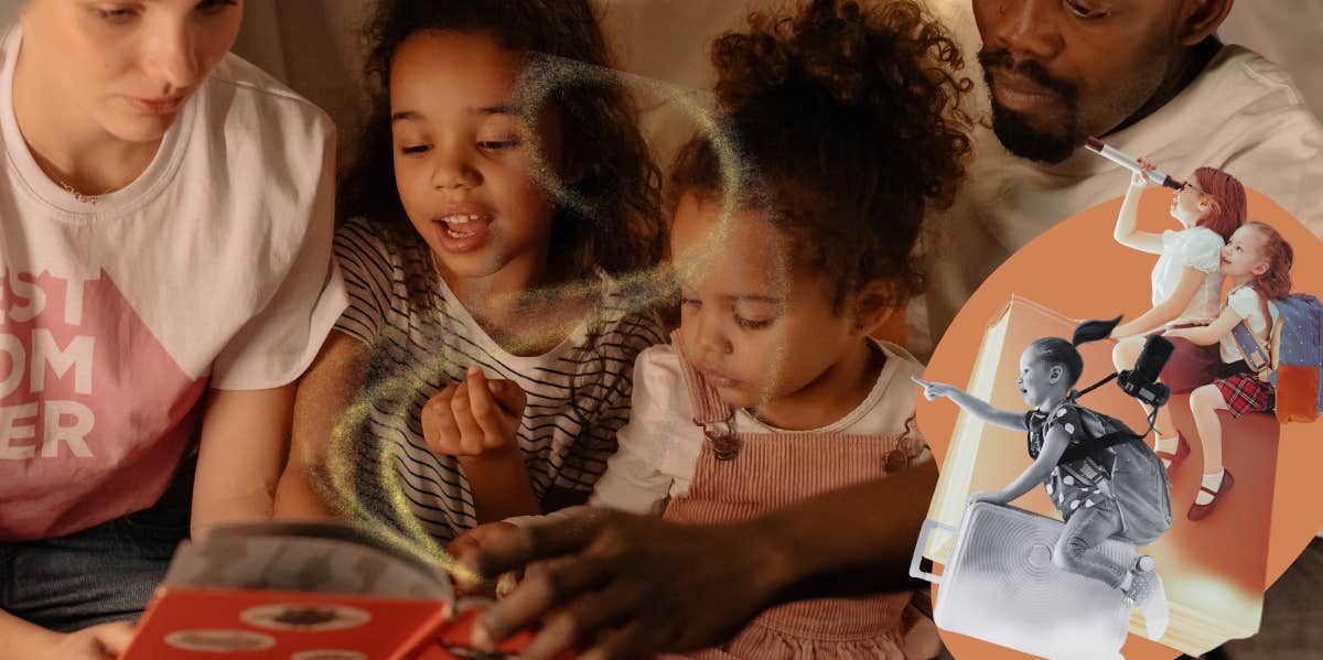 Why Every Adult Should Read Children’s Books parents reading children's book with their kids, as the books magic comes alive